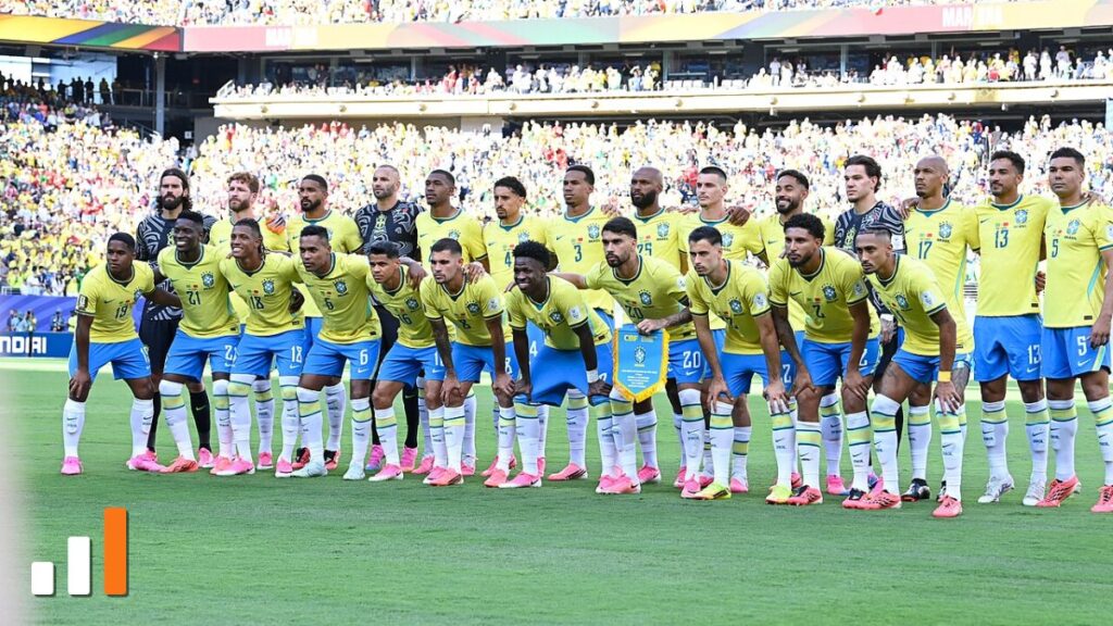 Seleção brasileira posada antes de jogo na Copa do Mundo 2026