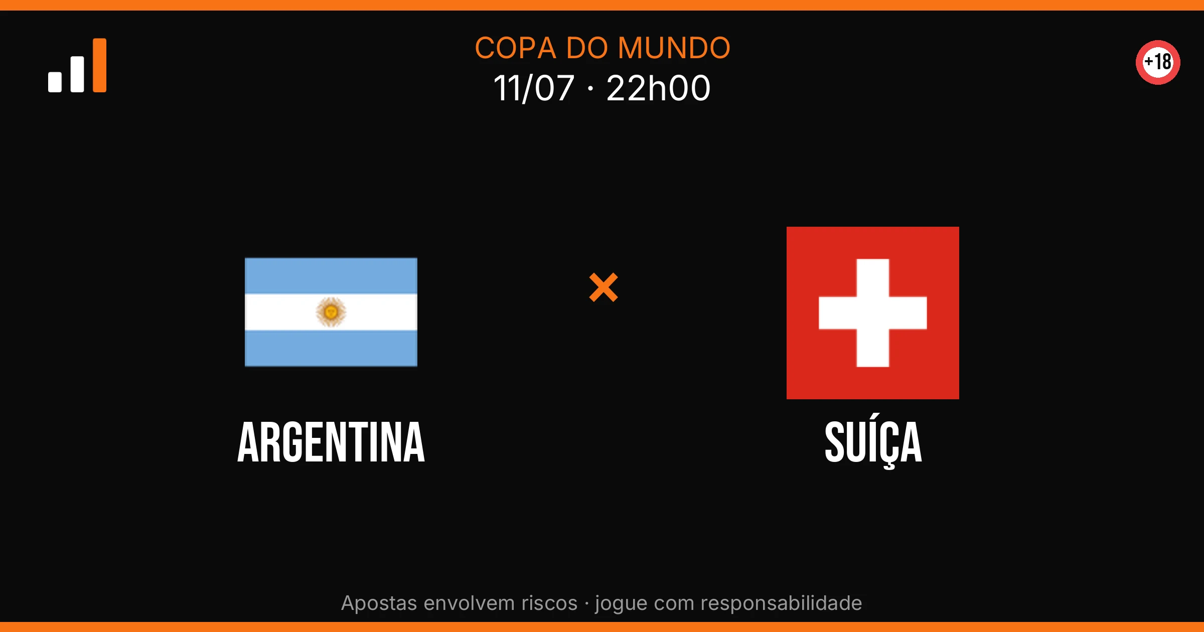 Argentina x Suíça — card do confronto com odds (OddsFutebol)