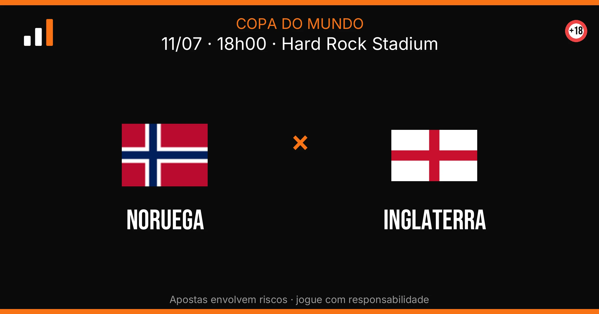 Noruega x Inglaterra: Palpite, Odds e Onde Assistir — Copa 2026 — card do confronto (OddsFutebol)