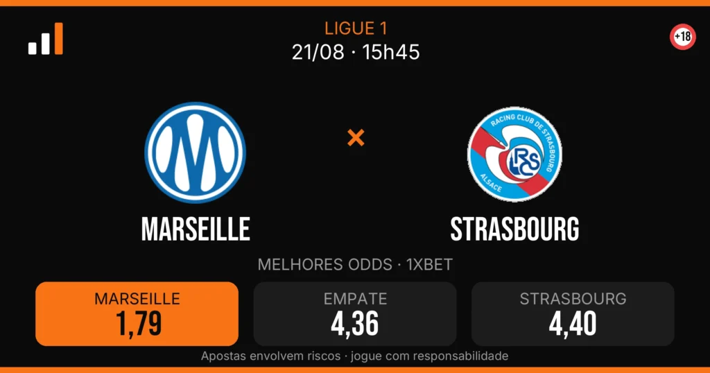 Marseille x Strasbourg — card do confronto com odds (OddsFutebol)