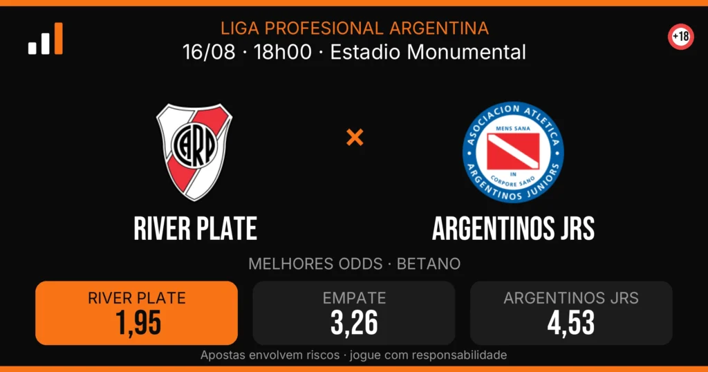 River Plate x Argentinos JRS — card do confronto com odds (OddsFutebol)