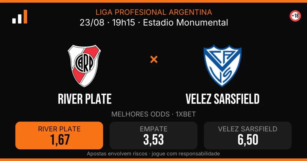 River Plate x Velez Sarsfield — card do confronto com odds (OddsFutebol)