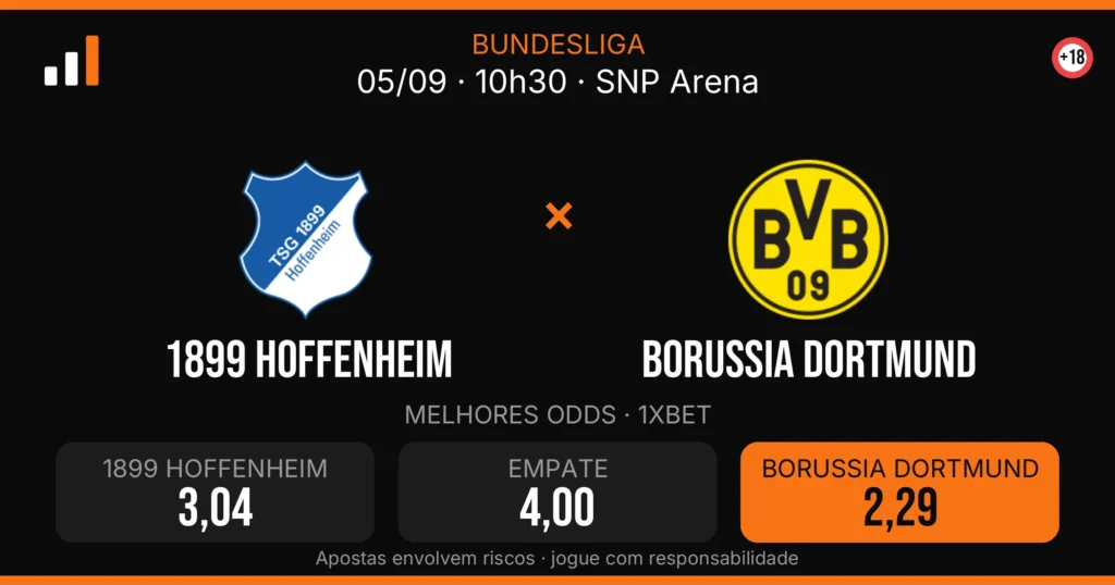 1899 Hoffenheim x Borussia Dortmund — card do confronto com odds (OddsFutebol)