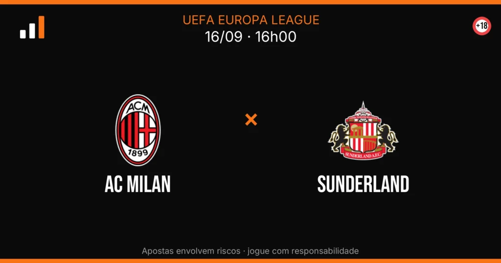 AC Milan x Sunderland — card do confronto com odds (OddsFutebol)