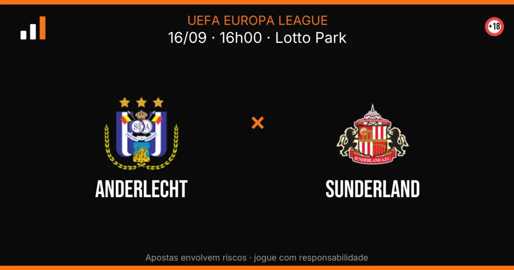 Anderlecht x Sunderland — card do confronto com odds (OddsFutebol)