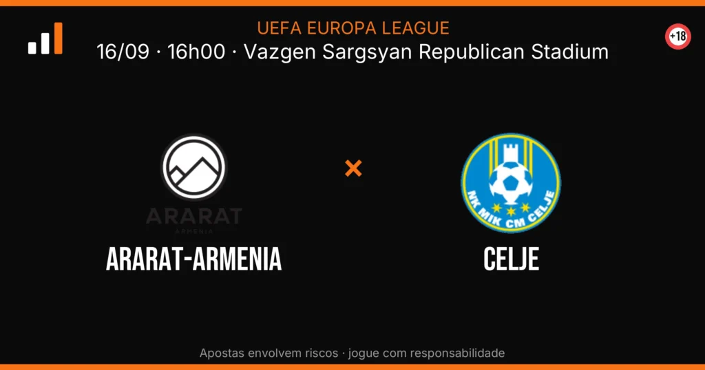 Ararat-Armenia x Celje — card do confronto com odds (OddsFutebol)