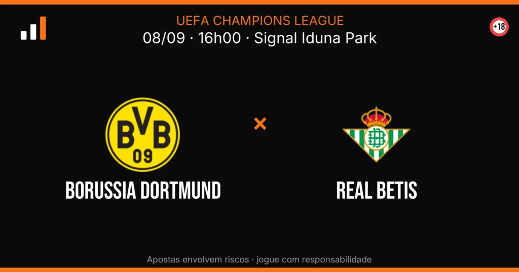Borussia Dortmund x Real Betis — card do confronto com odds (OddsFutebol)