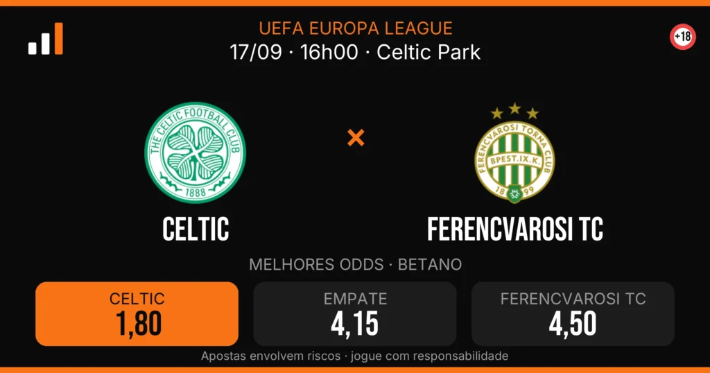 Celtic x Ferencvarosi TC — card do confronto com odds (OddsFutebol)