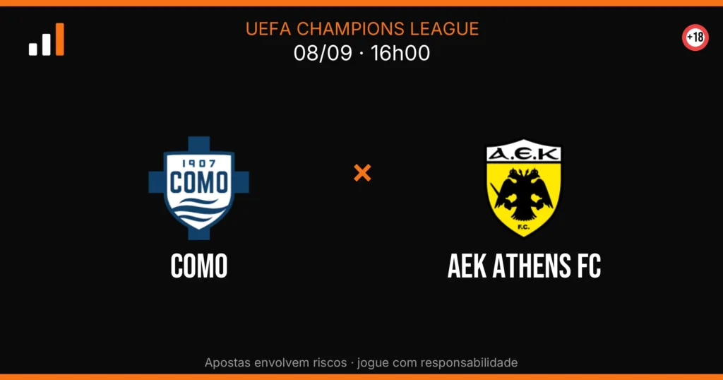 Como x AEK Athens FC — card do confronto com odds (OddsFutebol)