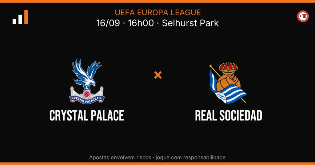 Crystal Palace x Real Sociedad — card do confronto com odds (OddsFutebol)