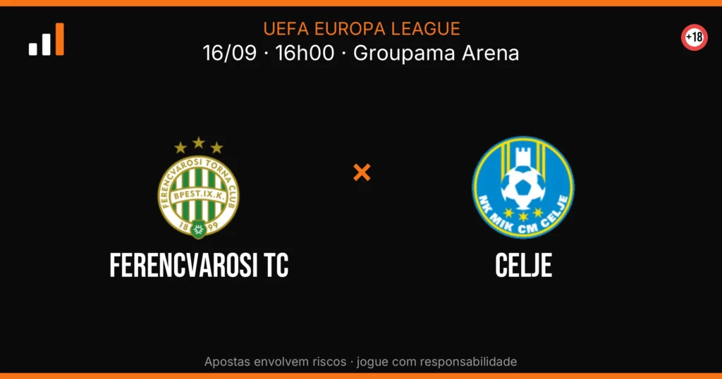 Ferencvarosi TC x Celje — card do confronto com odds (OddsFutebol)