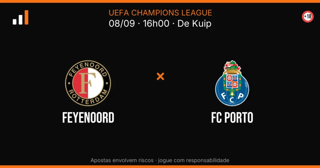 Feyenoord x FC Porto — card do confronto com odds (OddsFutebol)
