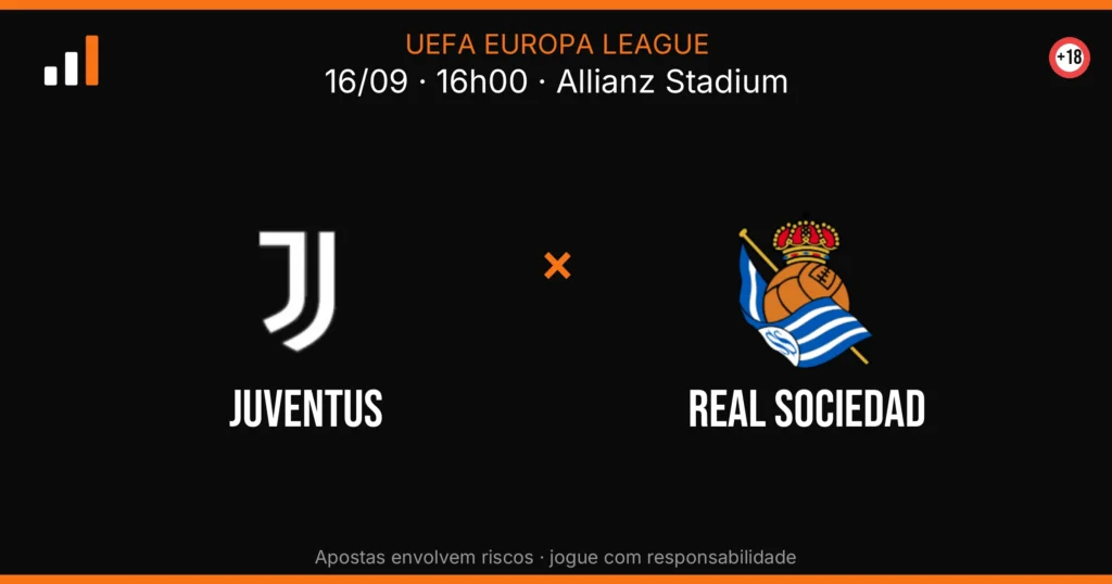 Juventus x Real Sociedad — card do confronto com odds (OddsFutebol)