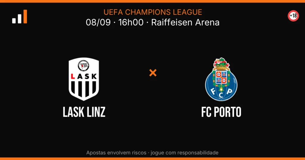 Lask Linz x FC Porto — card do confronto com odds (OddsFutebol)