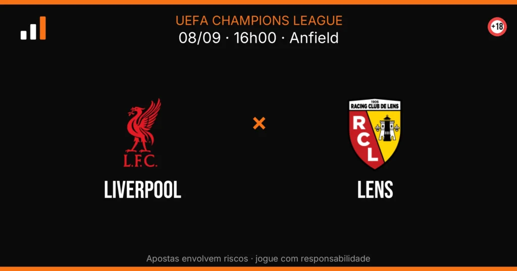 Liverpool x Lens — card do confronto com odds (OddsFutebol)