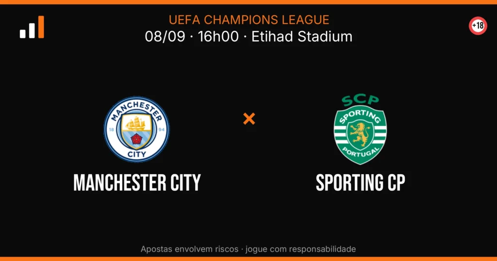 Manchester City x Sporting CP — card do confronto com odds (OddsFutebol)