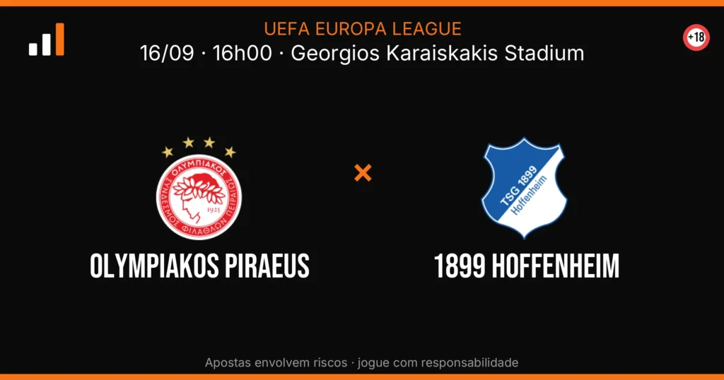 Olympiakos Piraeus x 1899 Hoffenheim — card do confronto com odds (OddsFutebol)