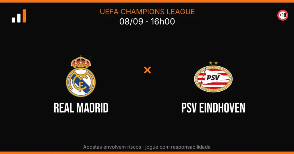 Real Madrid x PSV Eindhoven — card do confronto com odds (OddsFutebol)