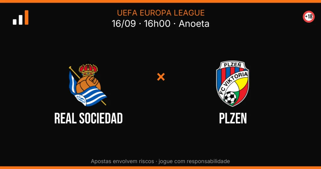 Real Sociedad x Plzen — card do confronto com odds (OddsFutebol)