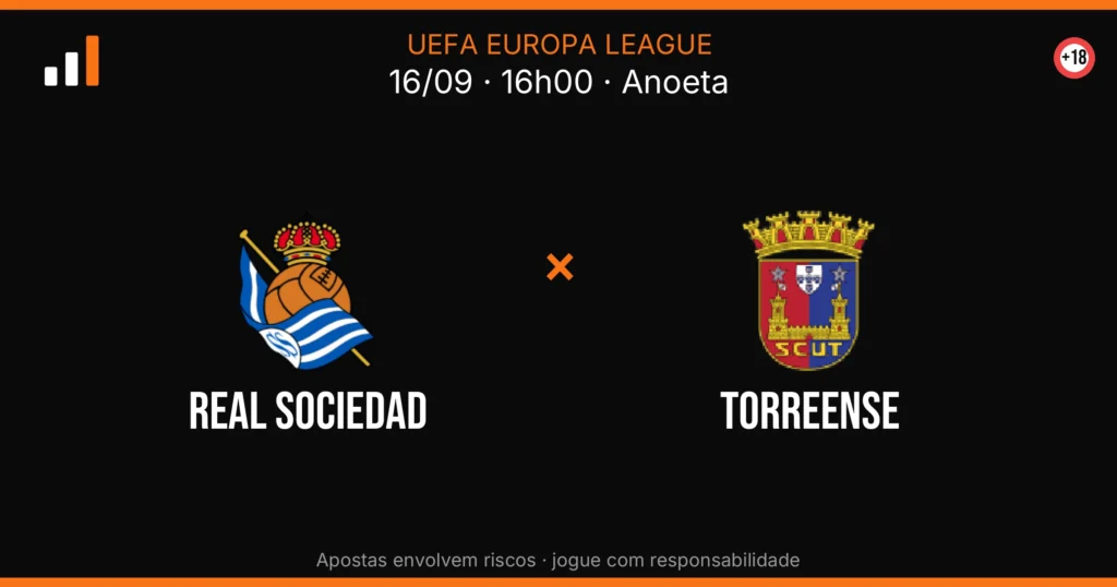 Real Sociedad x Torreense — card do confronto com odds (OddsFutebol)
