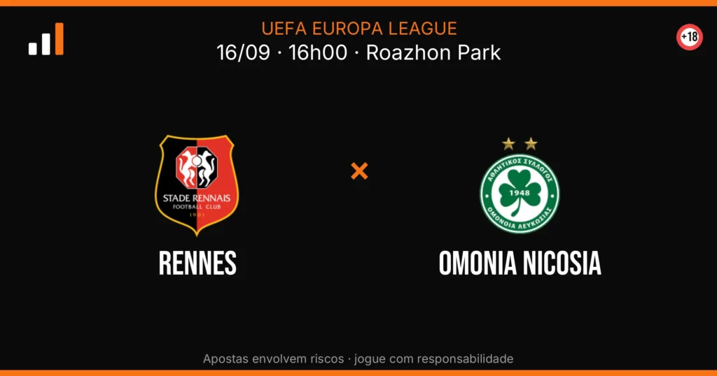 Rennes x Omonia Nicosia — card do confronto com odds (OddsFutebol)