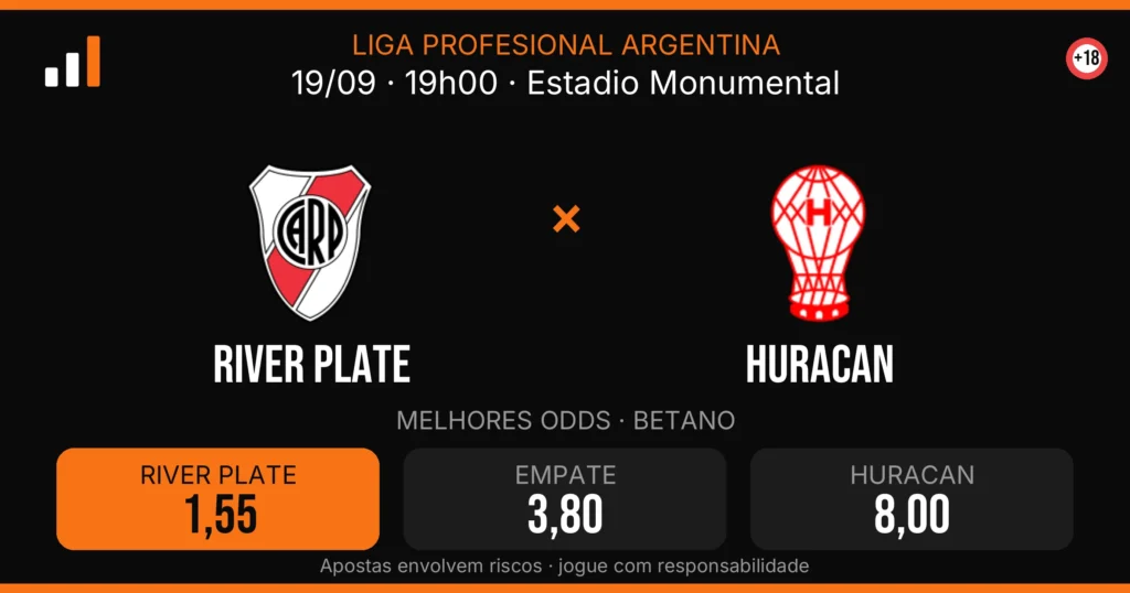 River Plate x Huracan — card do confronto com odds (OddsFutebol)