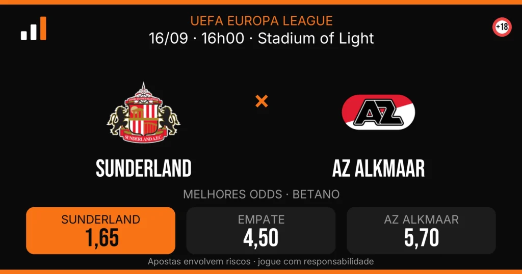 Sunderland x AZ Alkmaar — card do confronto com odds (OddsFutebol)