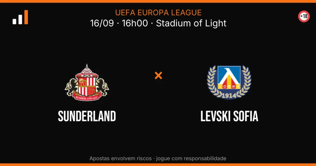 Sunderland x Levski Sofia — card do confronto com odds (OddsFutebol)