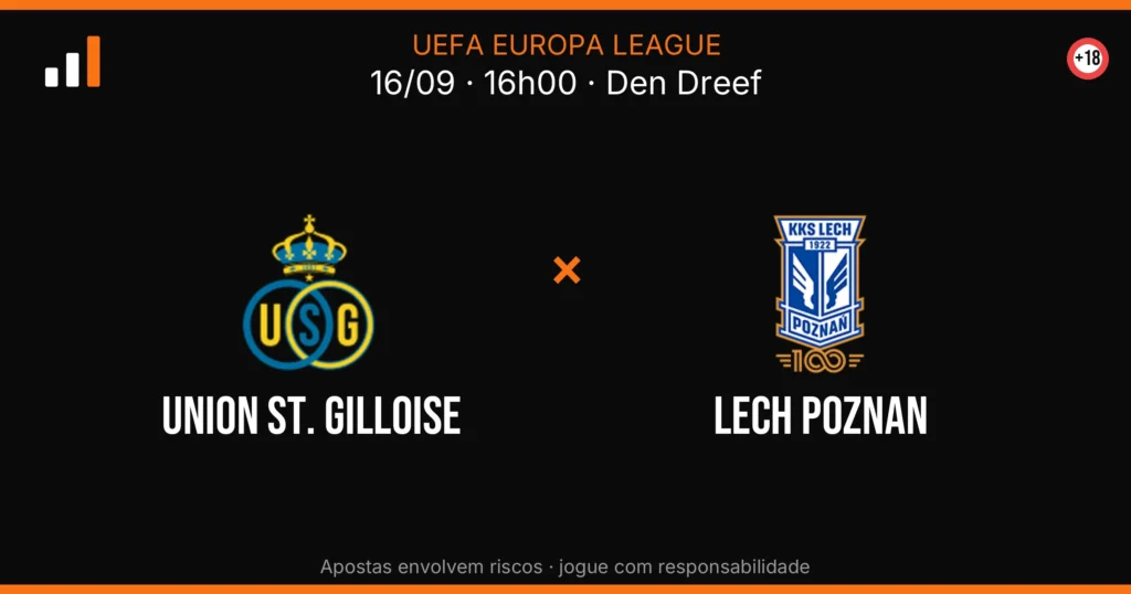 Union St. Gilloise x Lech Poznan — card do confronto com odds (OddsFutebol)