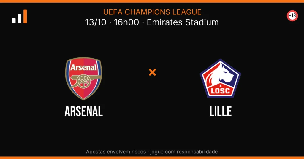 Arsenal x Lille — card do confronto (OddsFutebol)