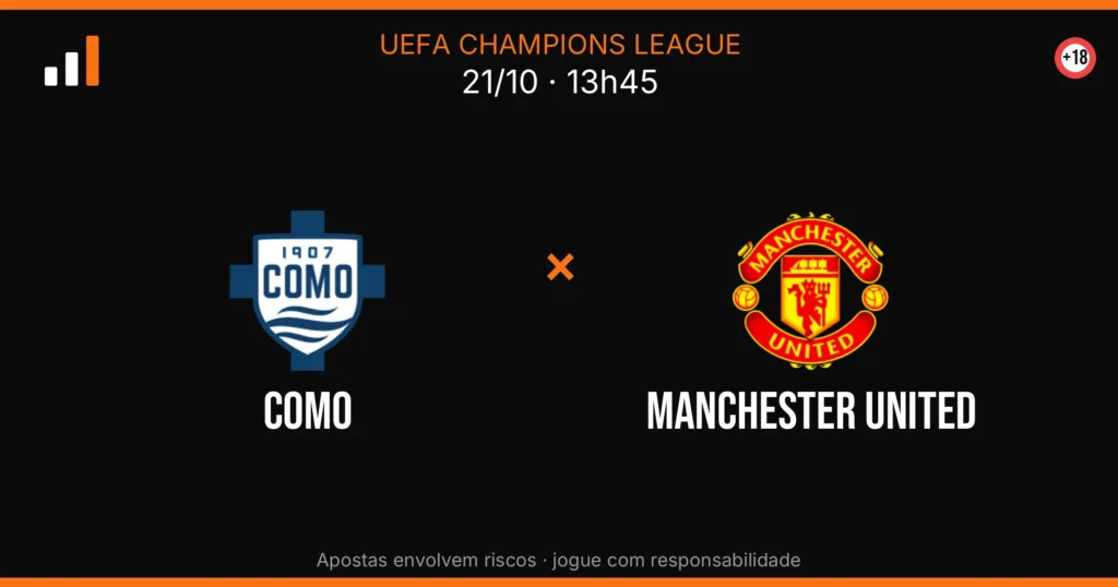 Como x Manchester United — card do confronto (OddsFutebol)