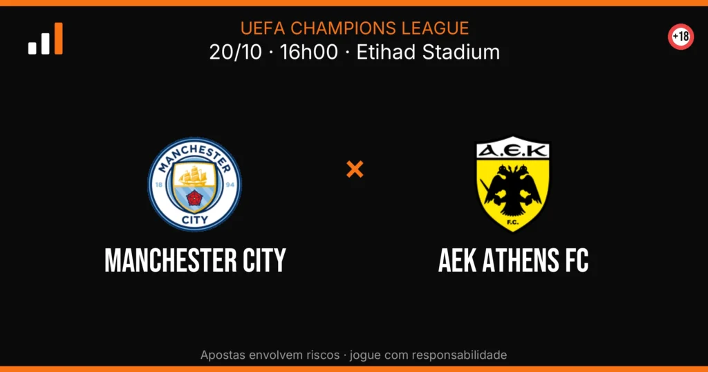 Manchester City x AEK Athens FC — card do confronto (OddsFutebol)