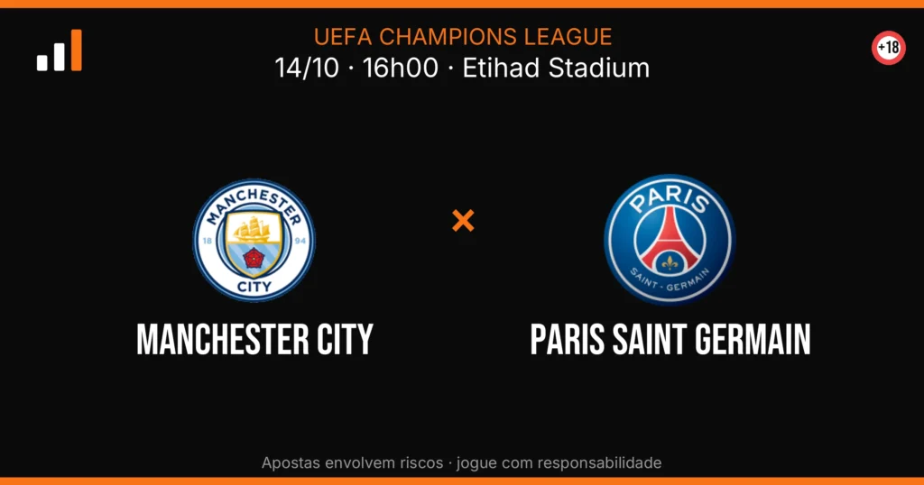 Manchester City x Paris Saint Germain — card do confronto (OddsFutebol)